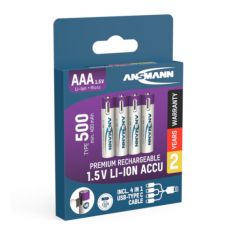 Oplaadbare batterijen AAA - Lithium-ION - USB-C - Blister 4 stuks + laadkabel | MP990033