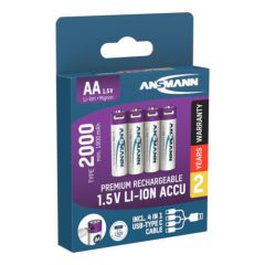 Oplaadbare batterijen AA - Lithium-ION - USB-C - Blister 4 stuks + laadkabel | MP990034
