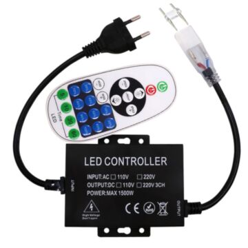 LED Neon Flex Dimmer - 230V - Single Color - RF - 23Keys - 600W | MP210153 | <ul class="list-style -check">
<li>Enkelkleurige controller</li>
<li>Geschikt voor 230v Neon strips</li>
<li>Reikwijdte: max. 10 meter</li>
</ul>