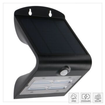 LED Buitenlamp Solar met bewegingssensor - 3000K - 400Lm - IP65 - Zwart | MP230032Z