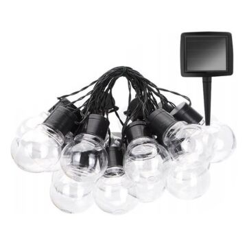 Solar LED Lichtsnoer - 20 transparante bollen - Warm wit - 4,85m - IP44 | MP980037-20