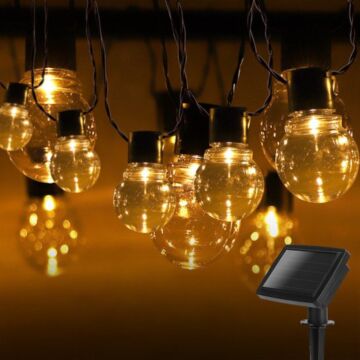 Solar LED Lichtsnoer - 10 transparante bollen - Warm wit - 3,35m - IP44 | MP980037-10