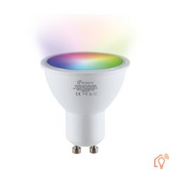 Smart LED GU10 spot - 5,5W - RGB+CCT - 400Lm - WiFi/BLE | MP011036 | <ul class="list-style -check">
<li>400 Lumen</li>
<li>Wit (2700K-6500K) + Kleur (RGB)</li>
<li>Vervangt 50W</li>
</ul>