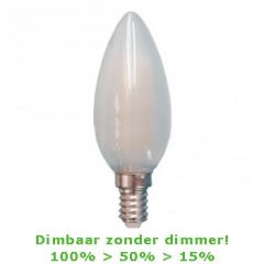 LED E14 Filament kaarslamp - 4W - 2700K - 3-Stap-Dimbaar | MP011424 | <ul class="list-style -check">
<li>450 Lumen</li>
<li>Warm wit (2700K)</li>
<li>Vervangt 40W</li>
</ul>