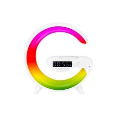 LED G-Shape RGB Bureaulamp met bluetooth speaker, klok en draadloos opladen - 155mm | MP980045