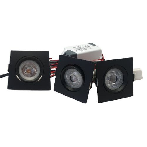 Visser ring Dierbare LED Set van 3 Inbouwspots - 4W - Zwart - Vierkant - Dimbaar - Gratis Trafo  | MEIPOS LED verlichting