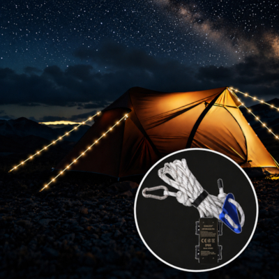 Tent met lichtgevende scheerlijnen